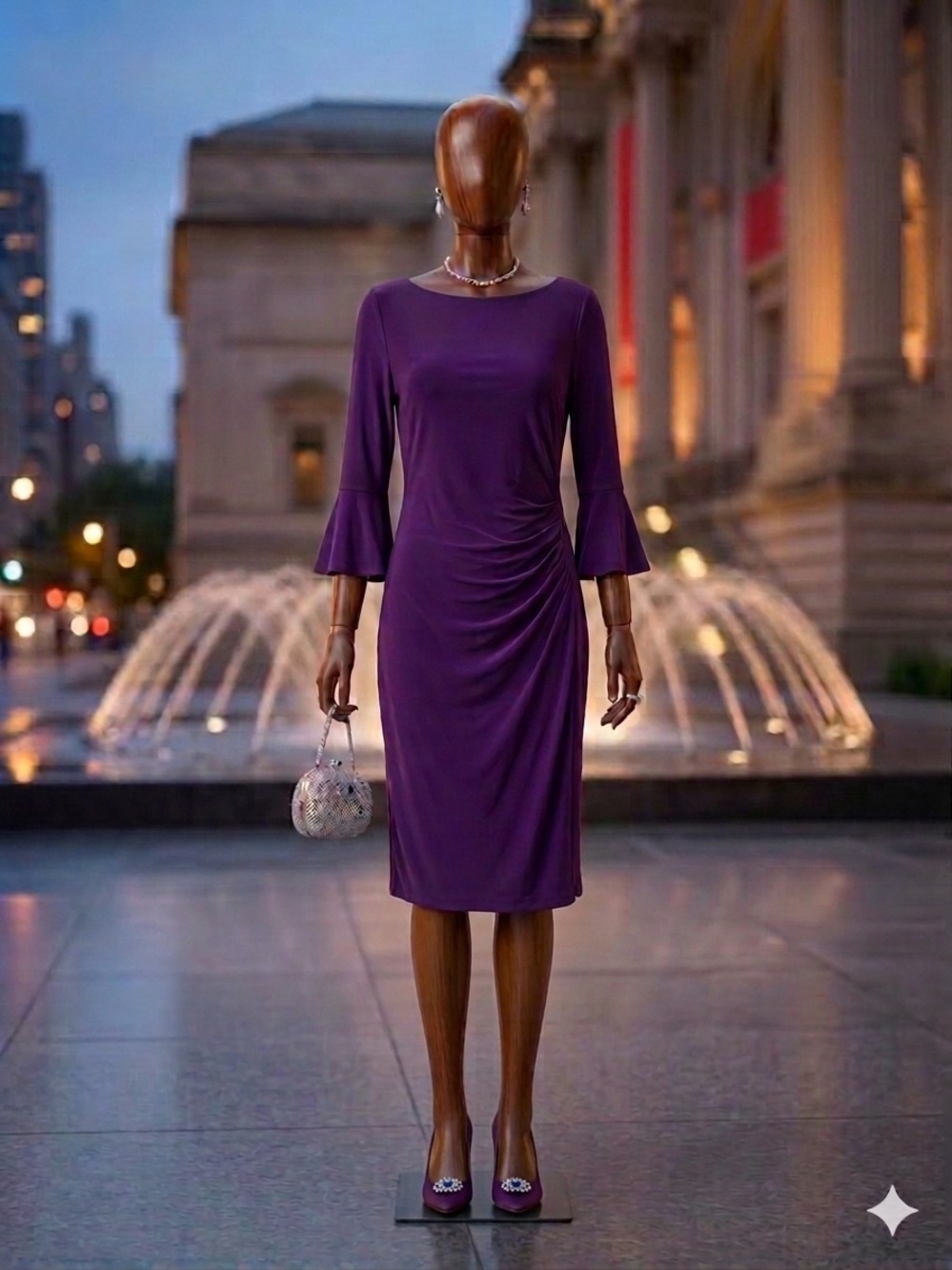 Lauren Ralph Lauren Purple Ruched Bell Sleeve Sheath Dress - Size 8